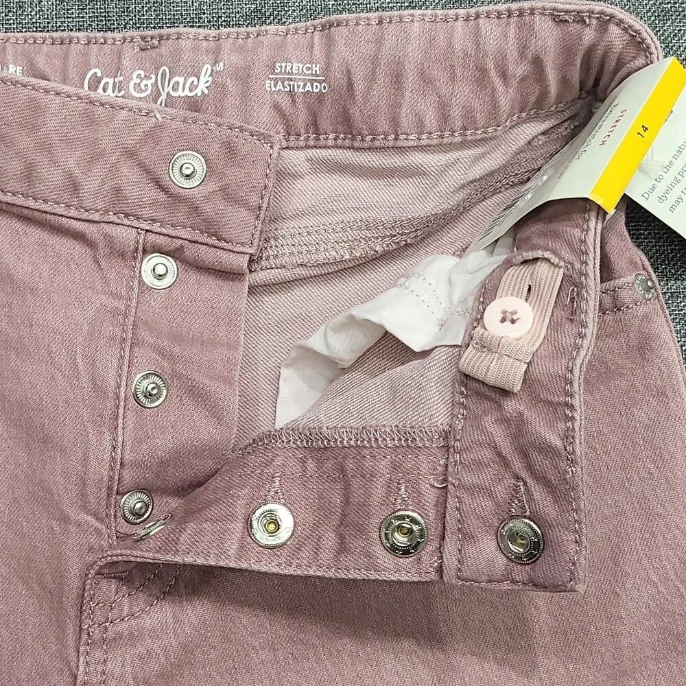 Girls Stretchy Button Fly Flare Jeans - Cat & Jack Pink Size 14